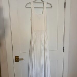 Theory White Sleeveless Pleated Maxi Dress
